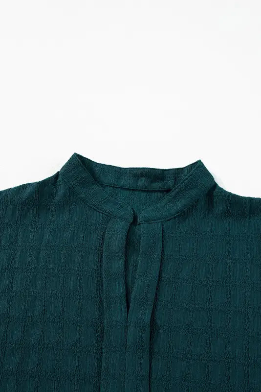 Sea green solid textured split neck short sleeve blouse - tops/blouses & shirts