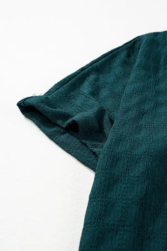 Sea green solid textured split neck short sleeve blouse - tops/blouses & shirts