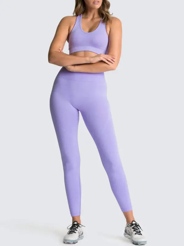Seamless knitted vest trousers two-piece yoga set - clear blue / s - activewear leggings sets