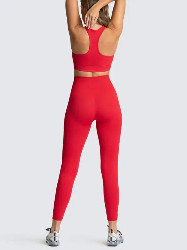 Seamless knitted vest trousers two-piece yoga set - red / s - activewear leggings sets