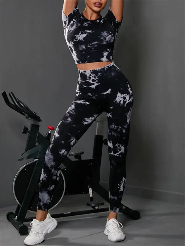 Seamless tie-dye activewear leggings set - sets