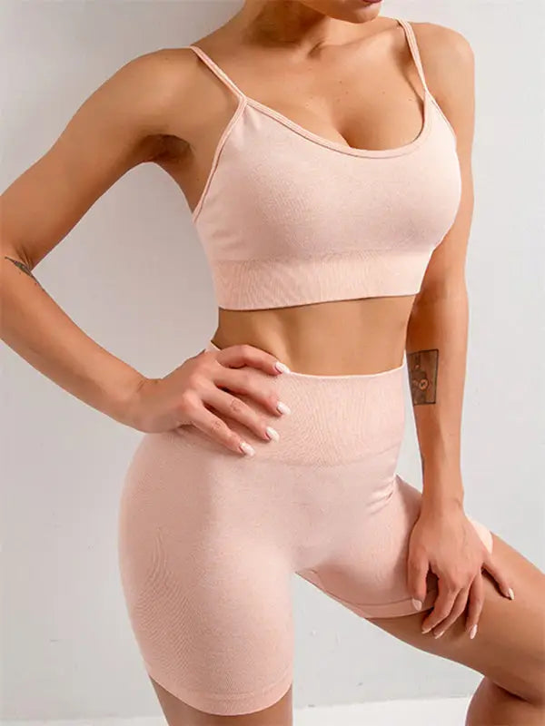 Seamless yoga sports bra + shorts two-piece set - activewear