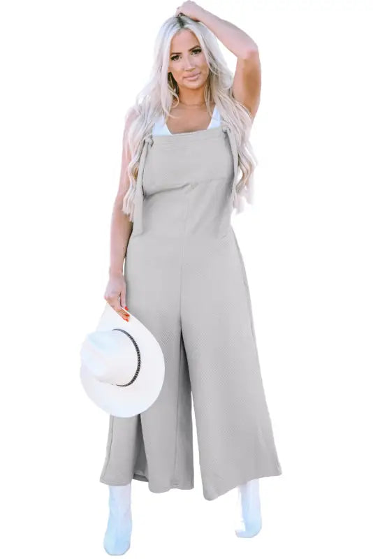 Self-tie strap wide-leg overalls