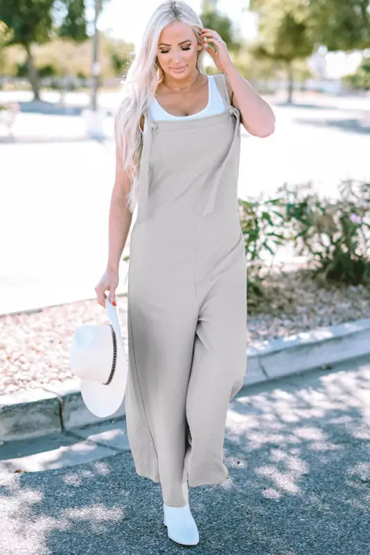 Self-tie strap wide-leg overalls