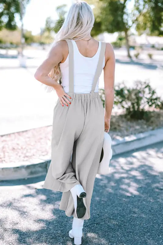 Self-tie strap wide-leg overalls