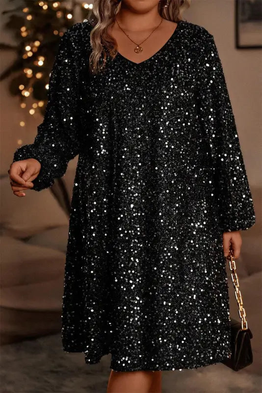 Sequin elegance plus dress | dazzle in comfort