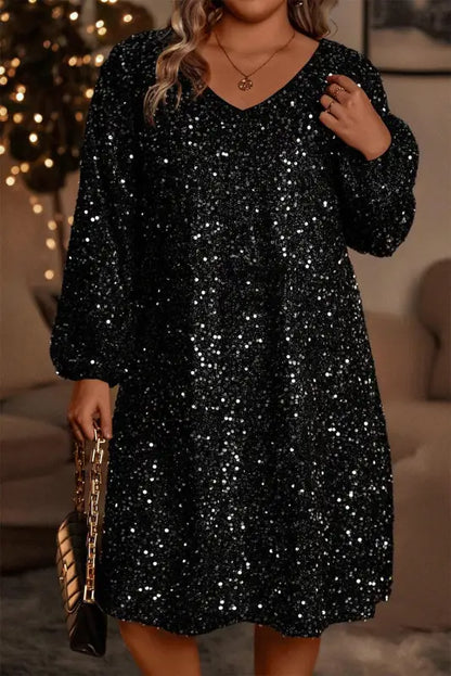 Sequin elegance plus dress | dazzle in comfort