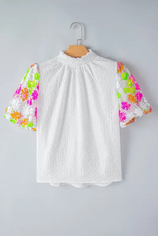 Sequin flower puff sleeve top - tops/tops & tees