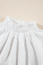 Neck detail of Sequin Flower Puff Sleeve Top - Fashionfitz