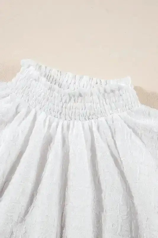 Neck detail of Sequin Flower Puff Sleeve Top - Fashionfitz