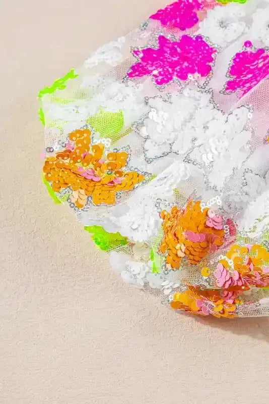 Sleeve detail of Sequin Flower Puff Sleeve Top - Fashionfitz