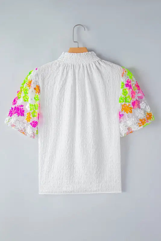 Sequin flower puff sleeve top - tops/tops & tees