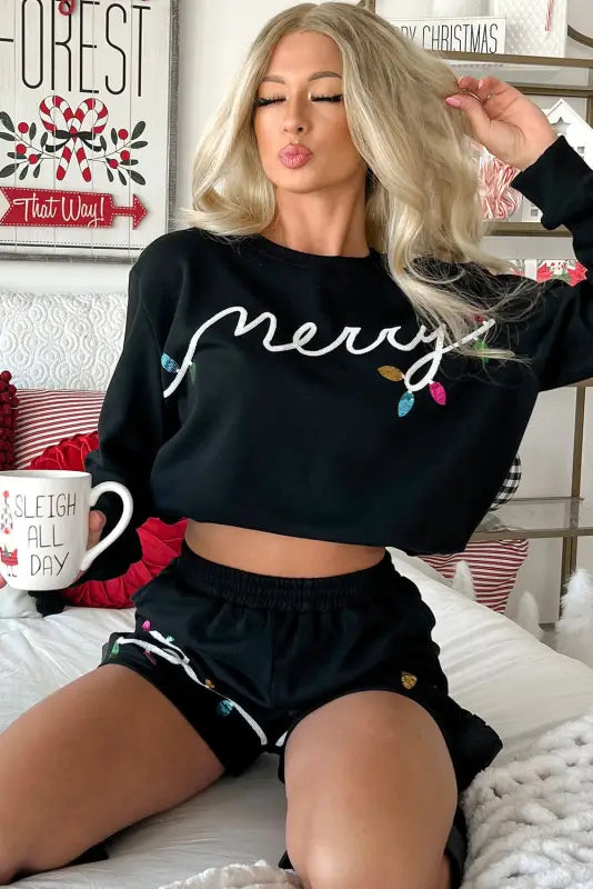 Sequin merry co-ord set | christmas loungewear sets