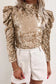 Sequin mock neck bubble sleeve top - evening tops