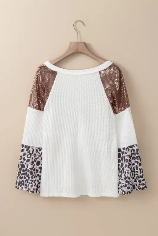 Sequin patchwork bell sleeve tunic top - tops