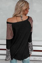 Sequin Patchwork Bell Sleeve Tunic Top - Fashionfitz