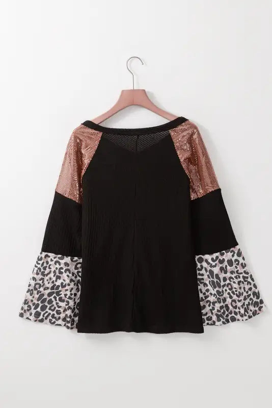 Sequin patchwork bell sleeve tunic top - tops