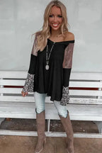 Sequin Patchwork Bell Sleeve Tunic Top - Fashionfitz