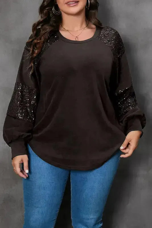 Sequin Patchwork Long Sleeve Top - Fashionfitz