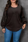 Black plus size sequin patchwork crew neck long sleeve top