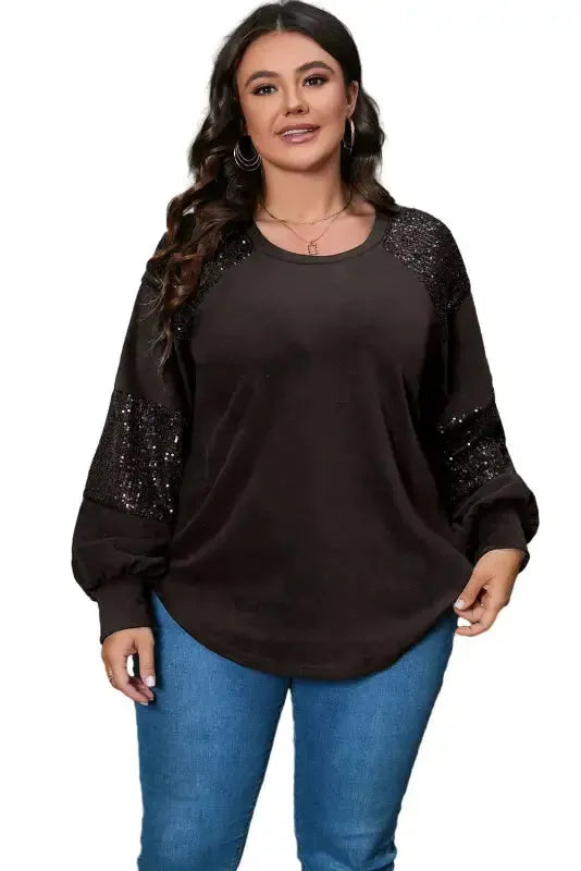Sequin Patchwork Long Sleeve Top - Fashionfitz