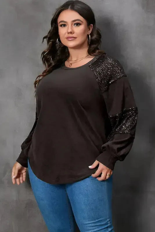 Sequin Patchwork Long Sleeve Top - Fashionfitz