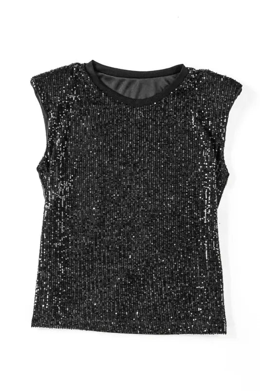 Sequin round neck tank top - tops