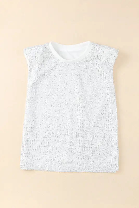 Sequin round neck tank top - tops