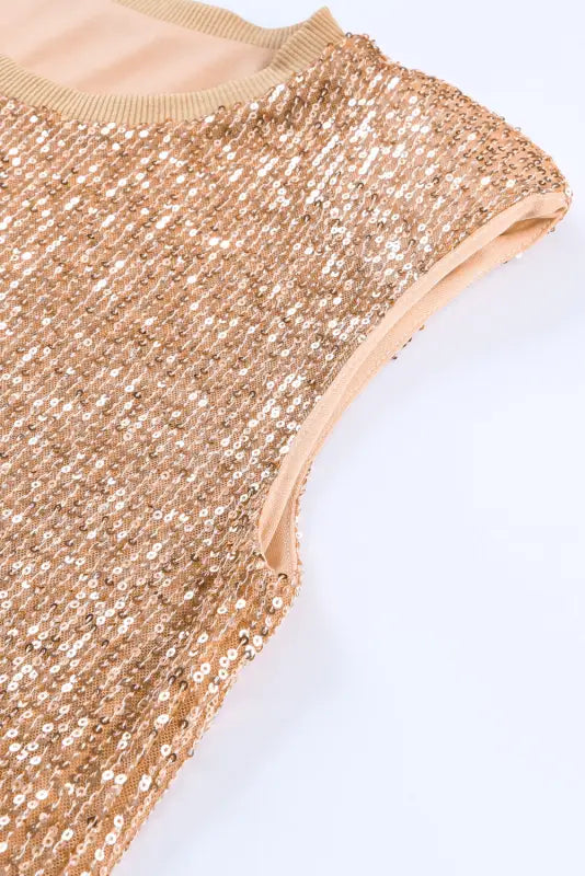 Sequin round neck tank top - tops