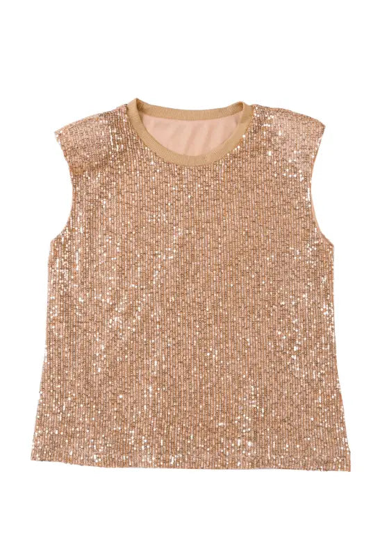 Sequin round neck tank top - tops