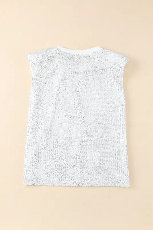 Sequin round neck tank top - tops