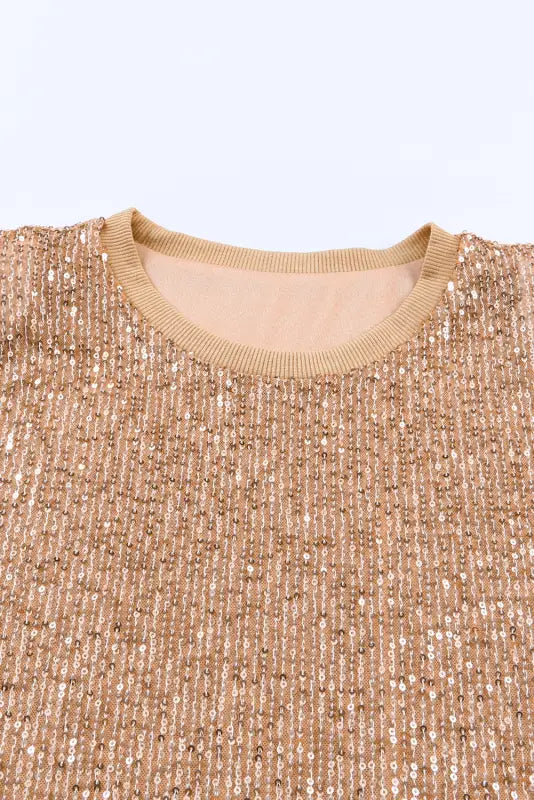 Sequin round neck tank top - tops