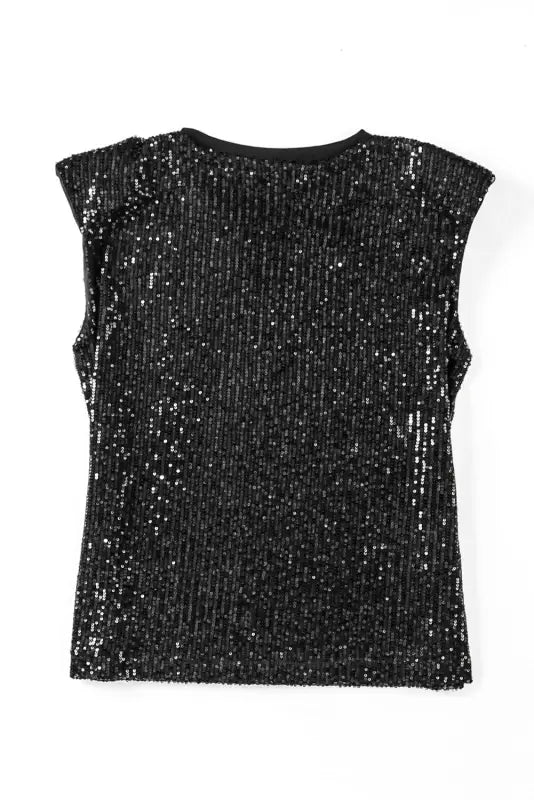 Sequin round neck tank top - tops