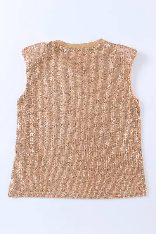 Sequin round neck tank top - tops