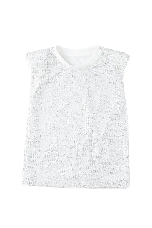 Sequin round neck tank top - tops