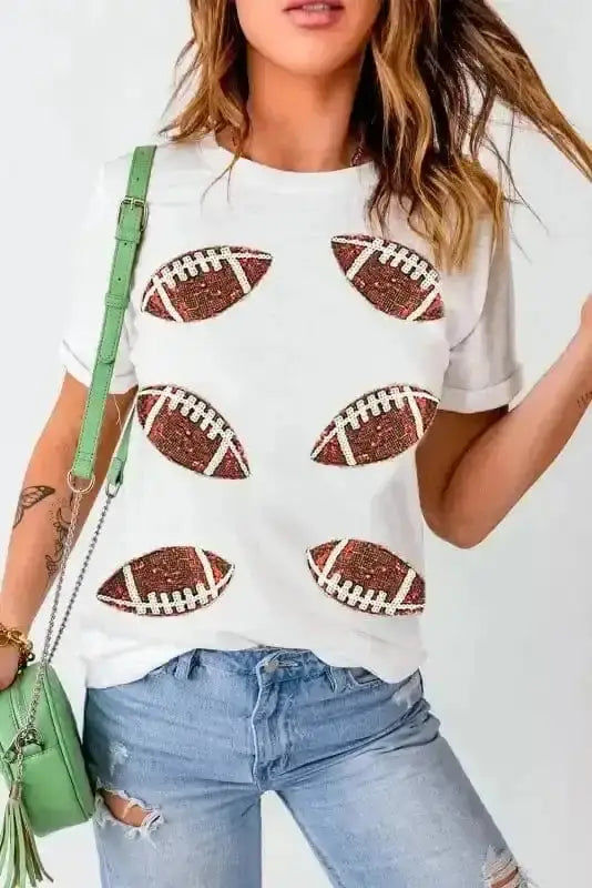 Graphic Tees Sequin Squad Rugby Cotton T-Shirt
