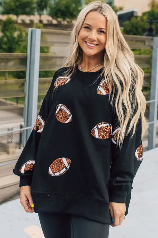 Sequin rugby graphic sweatshirt - sweatshirts