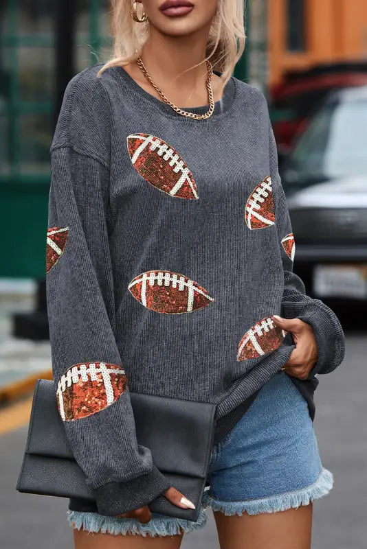 Sequin rugby graphic sweatshirt - sweatshirts