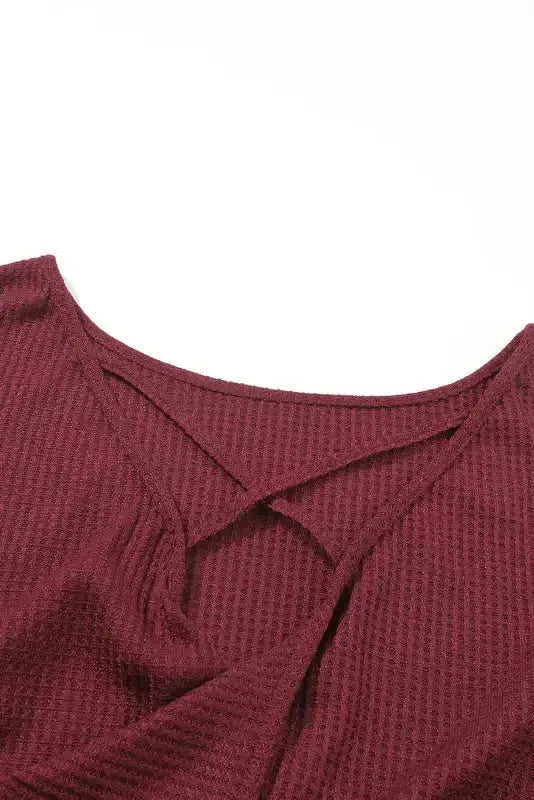 Sequin Sleeve Open Back Waffle Knit Top - Fashionfitz