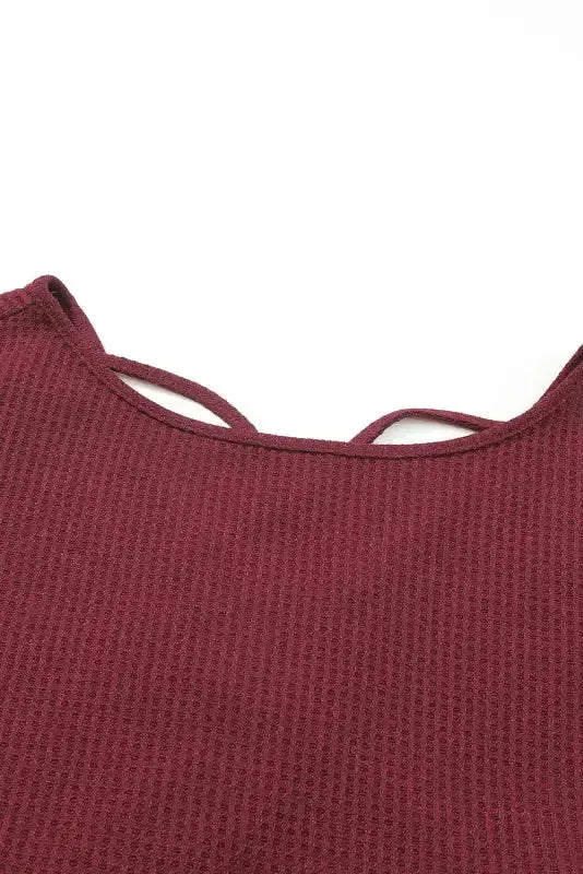 Sequin Sleeve Open Back Waffle Knit Top - Fashionfitz