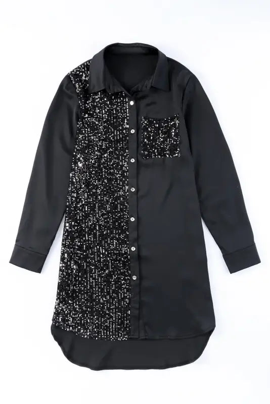 Sequin splicing shirt dress - mini dresses