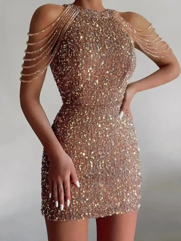 Sequined Chain Beads Bodycon Party Dress - Fashionfitz