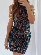 Sequined Chain Beads Bodycon Party Dress - Fashionfitz