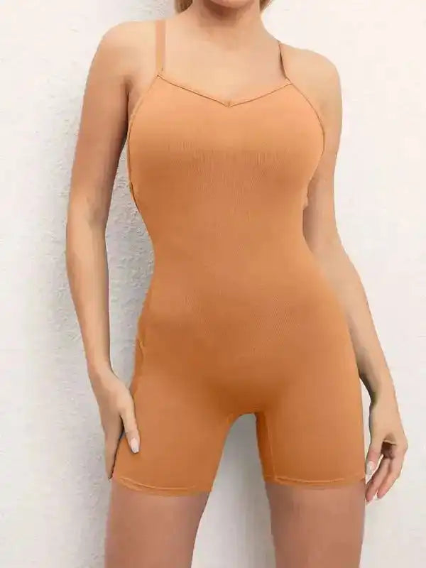 Sexy buttocks yoga pants sports one-piece fitness pants open back cross jumpsuit - Fashionfitz