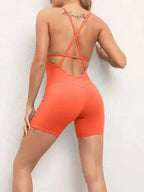 Sexy buttocks yoga pants sports one-piece fitness pants open back cross jumpsuit - Fashionfitz