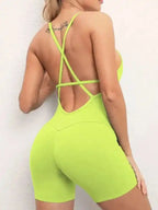 Sexy buttocks yoga pants sports one-piece fitness pants open back cross jumpsuit - Fashionfitz
