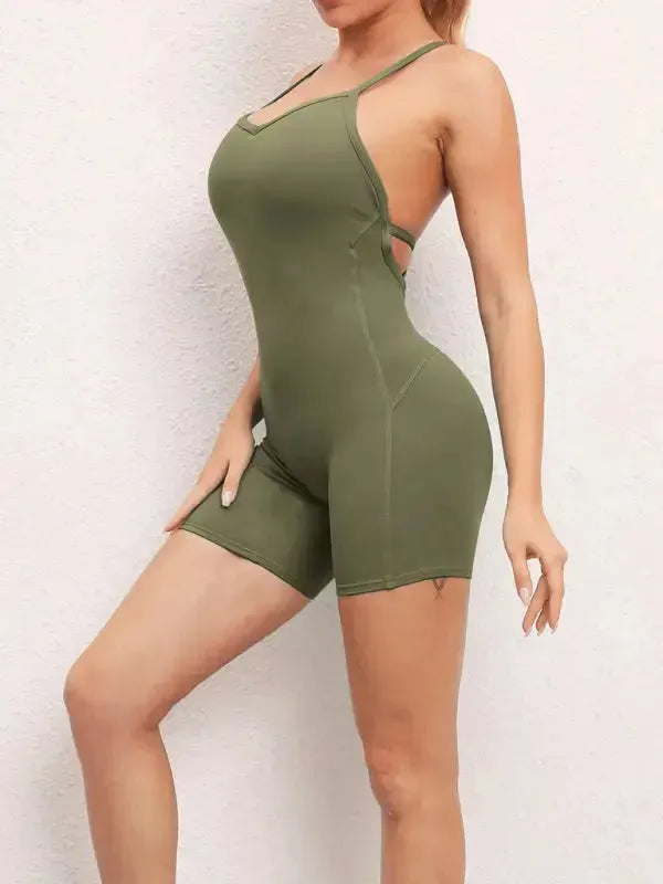 Sexy buttocks yoga pants sports one-piece fitness pants open back cross jumpsuit - Fashionfitz