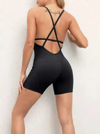 Sexy buttocks yoga pants sports one-piece fitness pants open back cross jumpsuit - Fashionfitz