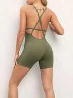 Sexy buttocks yoga pants sports one-piece fitness pants open back cross jumpsuit - Fashionfitz