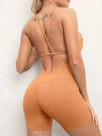 Sexy buttocks yoga pants sports one-piece fitness pants open back cross jumpsuit - Fashionfitz